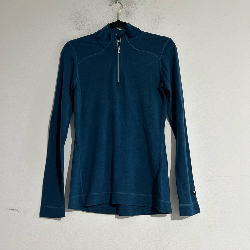 Smartwool NTS Midweight Merino Wool 1/4 Zip Pullover Blue Medium Hiking Outdoor